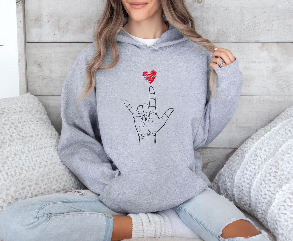 Valentine's Day I Love You ASL Hoodie, Heart Hand Sign Hoodie