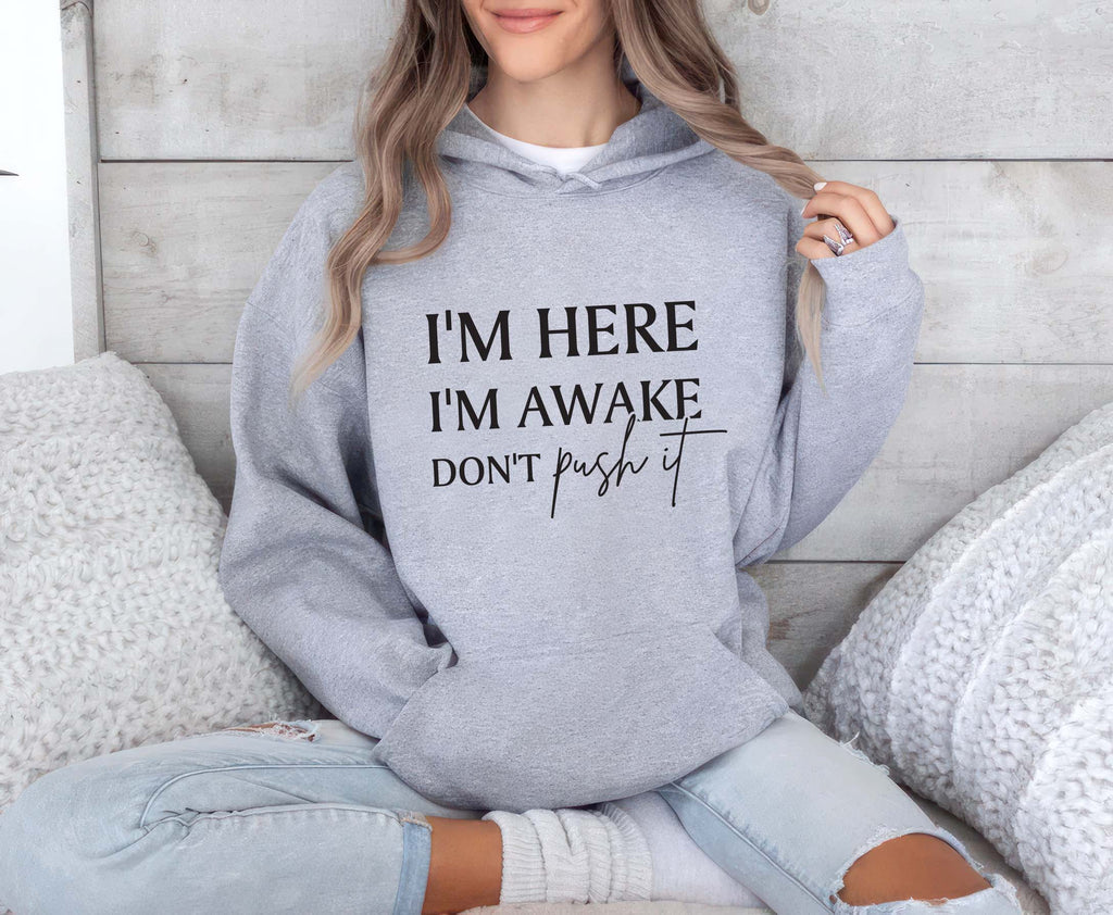 I'm Here I'm Awake Don't Push It Hoodie, Funny Gamer Hoodie