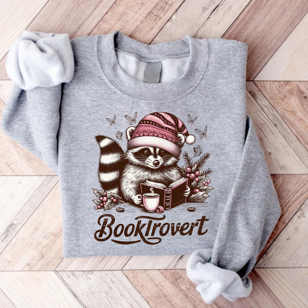 Booktrovert Sweatshirt, Book Lover Pullover, Funny Raccoon Sweatshirt