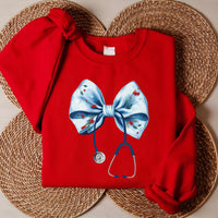 Coquette Nurse Stethoscope Bow Sweatshirt, Bow Stethoscope Sweatshirt