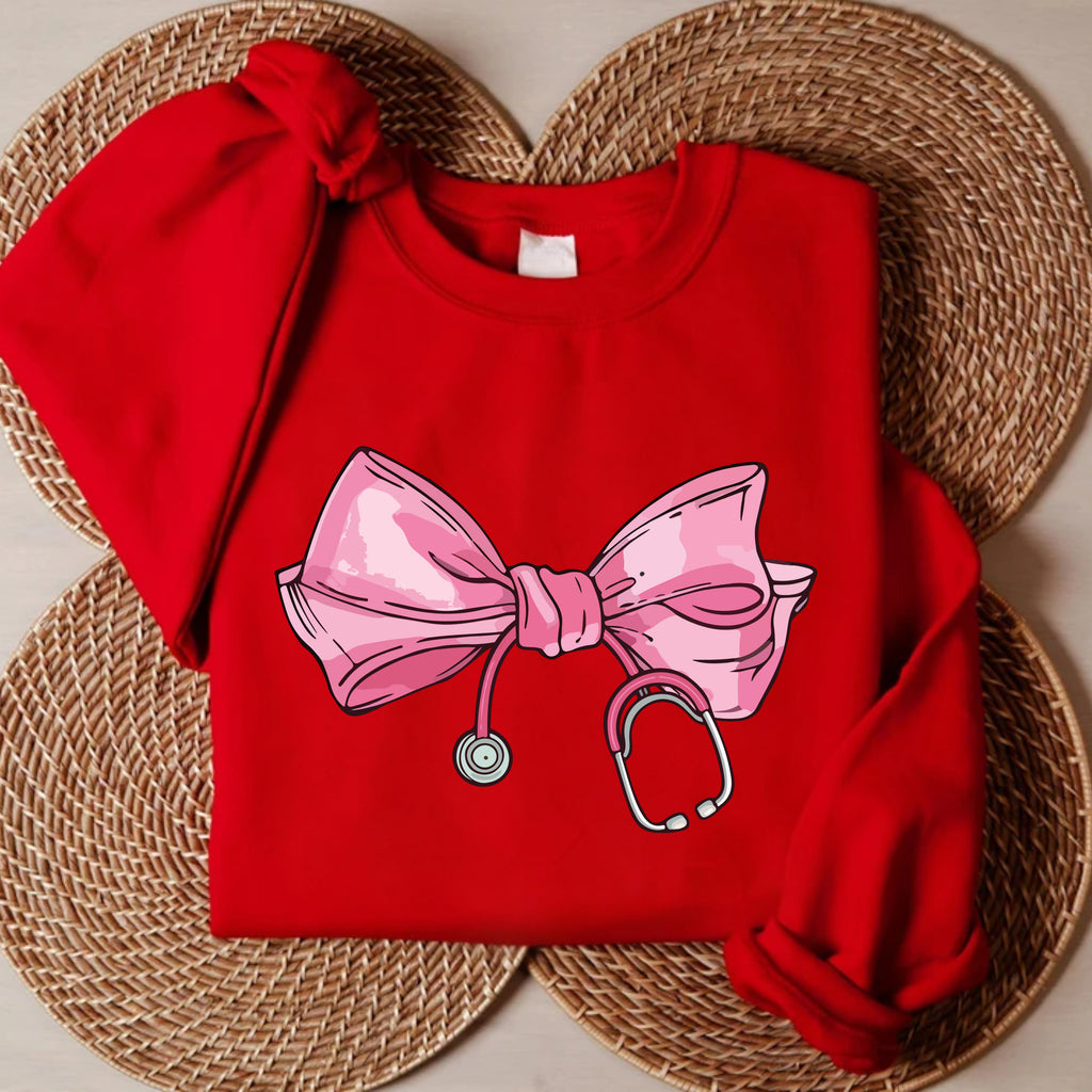 Coquette Nurse Stethoscope Bow Sweatshirt, Bow Stethoscope Sweatshirt