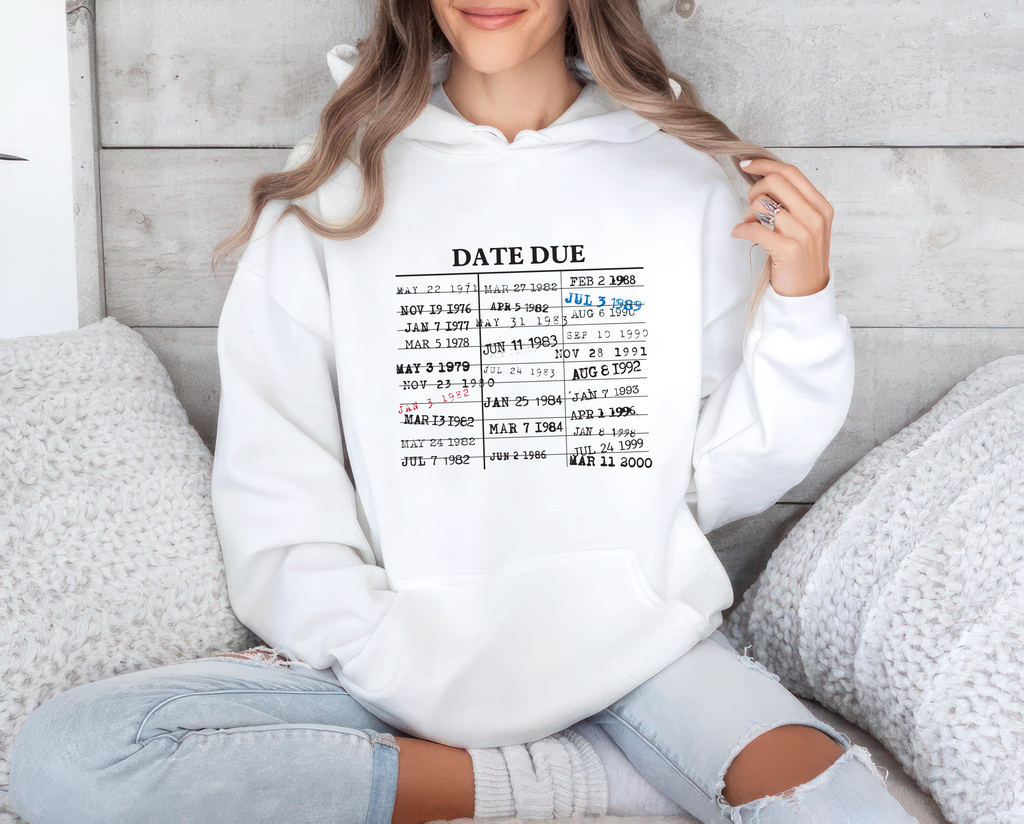 Library Card Due Date Hoodie, Library Card Hoodie, Book Lover Hoodie