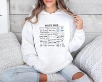 Library Card Due Date Hoodie, Library Card Hoodie, Book Lover Hoodie