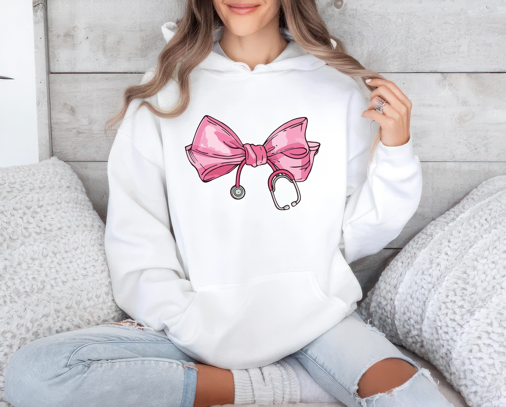 Coquette Nurse Stethoscope Bow Hoodie, Bow Stethoscope Hoodie