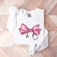 Coquette Nurse Stethoscope Bow Sweatshirt, Bow Stethoscope Sweatshirt