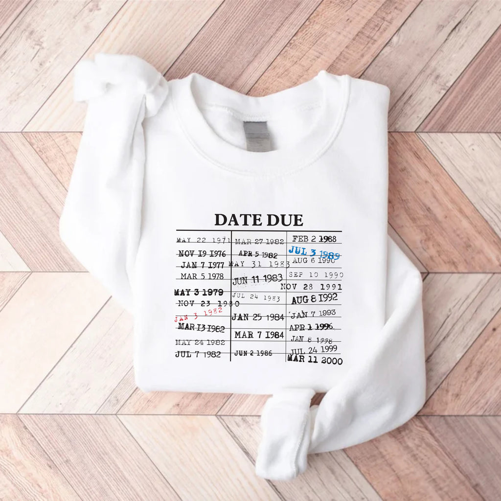 Library Card Due Date Sweatshirt, Library Card Sweatshirt, Book Lover Sweatshirt