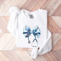 Coquette Nurse Stethoscope Bow Sweatshirt, Bow Stethoscope Sweatshirt