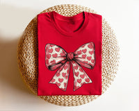 Coquette Valentine's Day Heart Bow Short Sleeve T-Shirt, Valentine's Day Bow Shirt