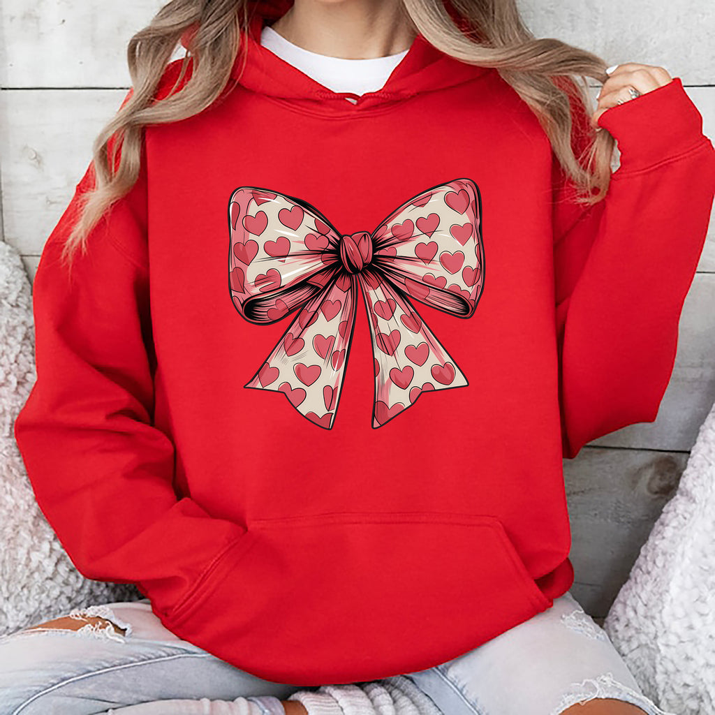 Coquette Valentine's Day Heart Bow Hoodie, Valentine's Day Bow Hoodie