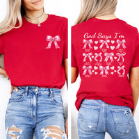 God Says I Am Coquette Bow Short Sleeve T-Shirt, Two-Sided Print Shirt