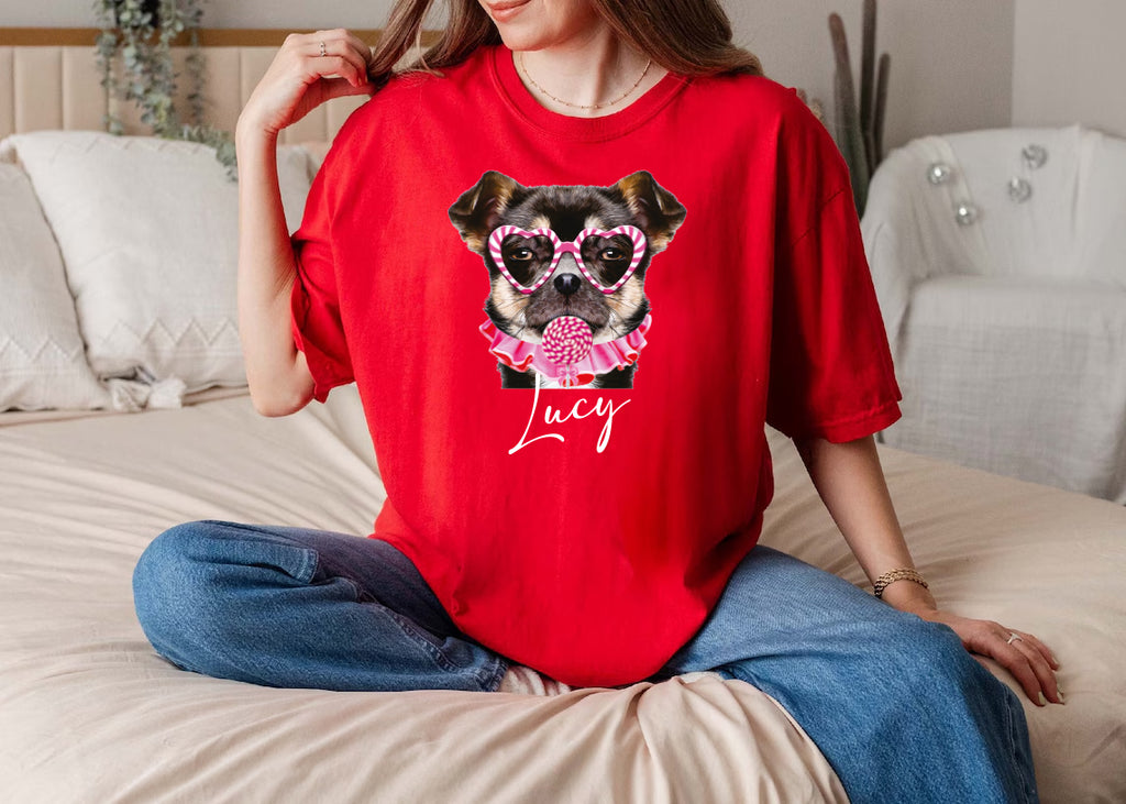 Personalized Dog Valentine Short Sleeve T-Shirt, Dog Owner Valentines Gift Shirt