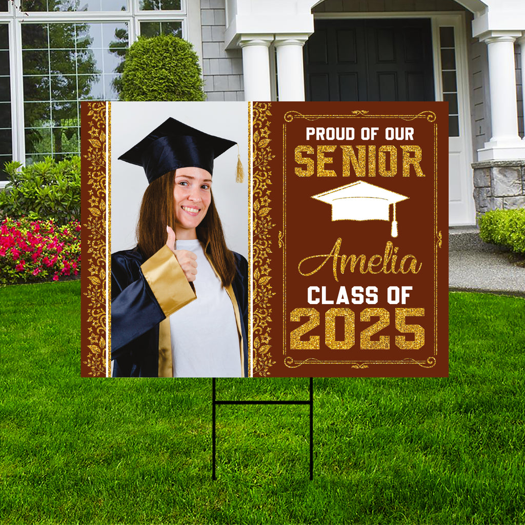 Personalized Graduation Yard Sign 2025 with Photo, 2025 Senior Grad Sign, Class of 2025, Custom Graduation 2025 Yard Sign with Metal H-Stake