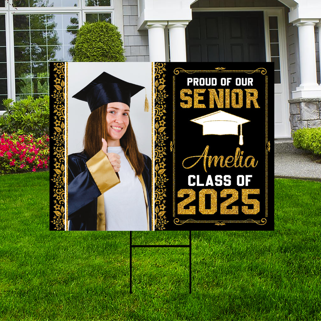 Personalized Graduation Yard Sign 2025 with Photo, 2025 Senior Grad Sign, Class of 2025, Custom Graduation 2025 Yard Sign with Metal H-Stake