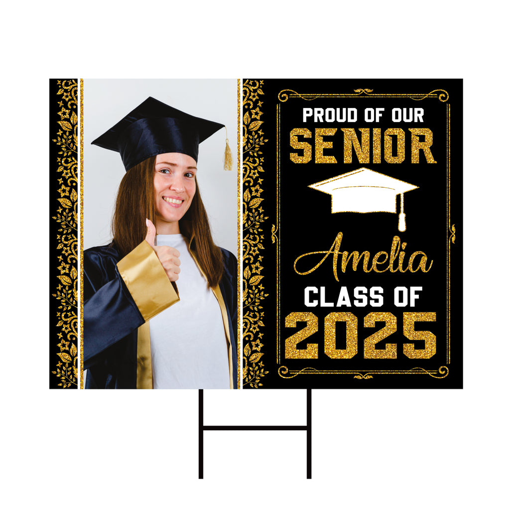 Personalized Graduation Yard Sign 2025 with Photo, 2025 Senior Grad Sign, Class of 2025, Custom Graduation 2025 Yard Sign with Metal H-Stake