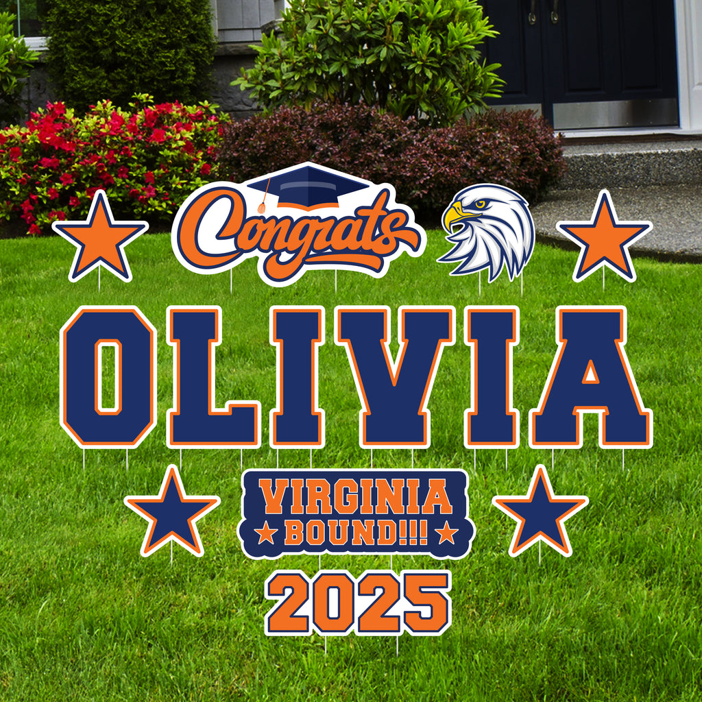 Personalized Graduation Yard Sign Letters 18", Custom Mascot College Bound Yard Cutouts, Graduate University Bound Yard Decor with Stakes