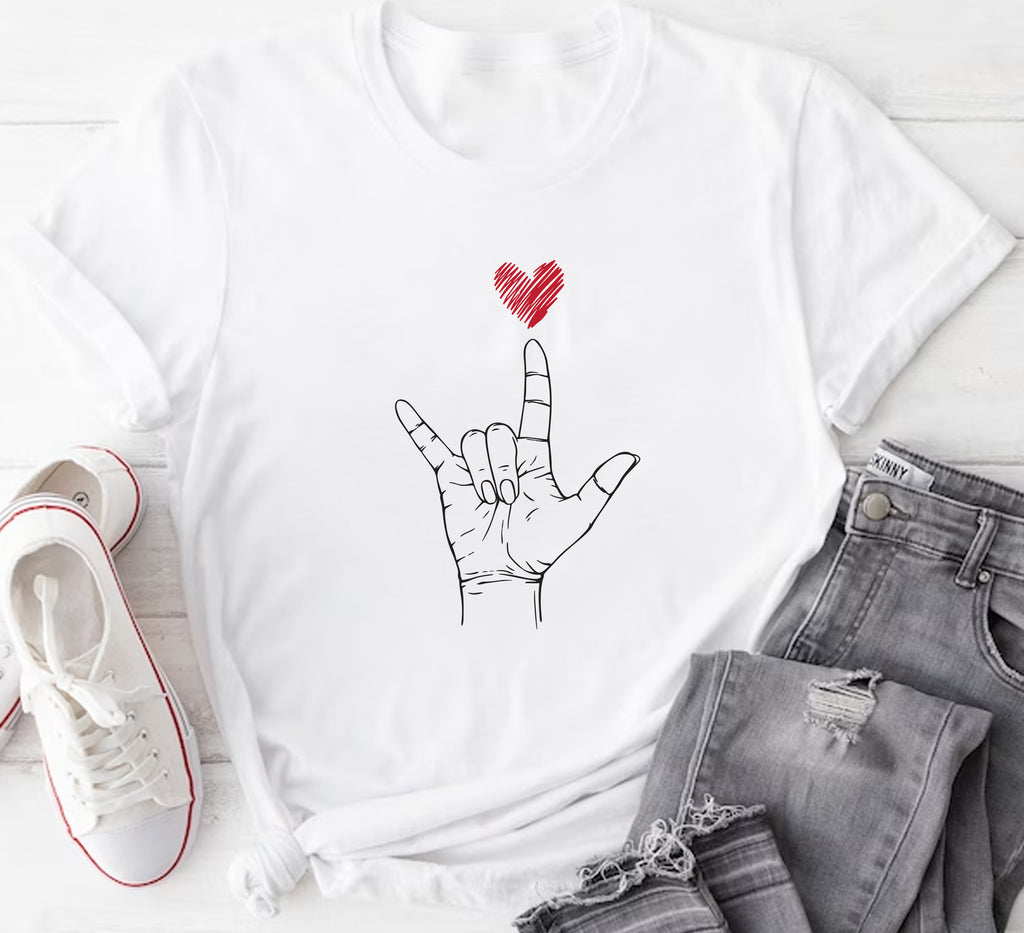 Valentine's Day I Love You ASL Short Sleeve T-Shirt, Heart Hand Sign Shirt