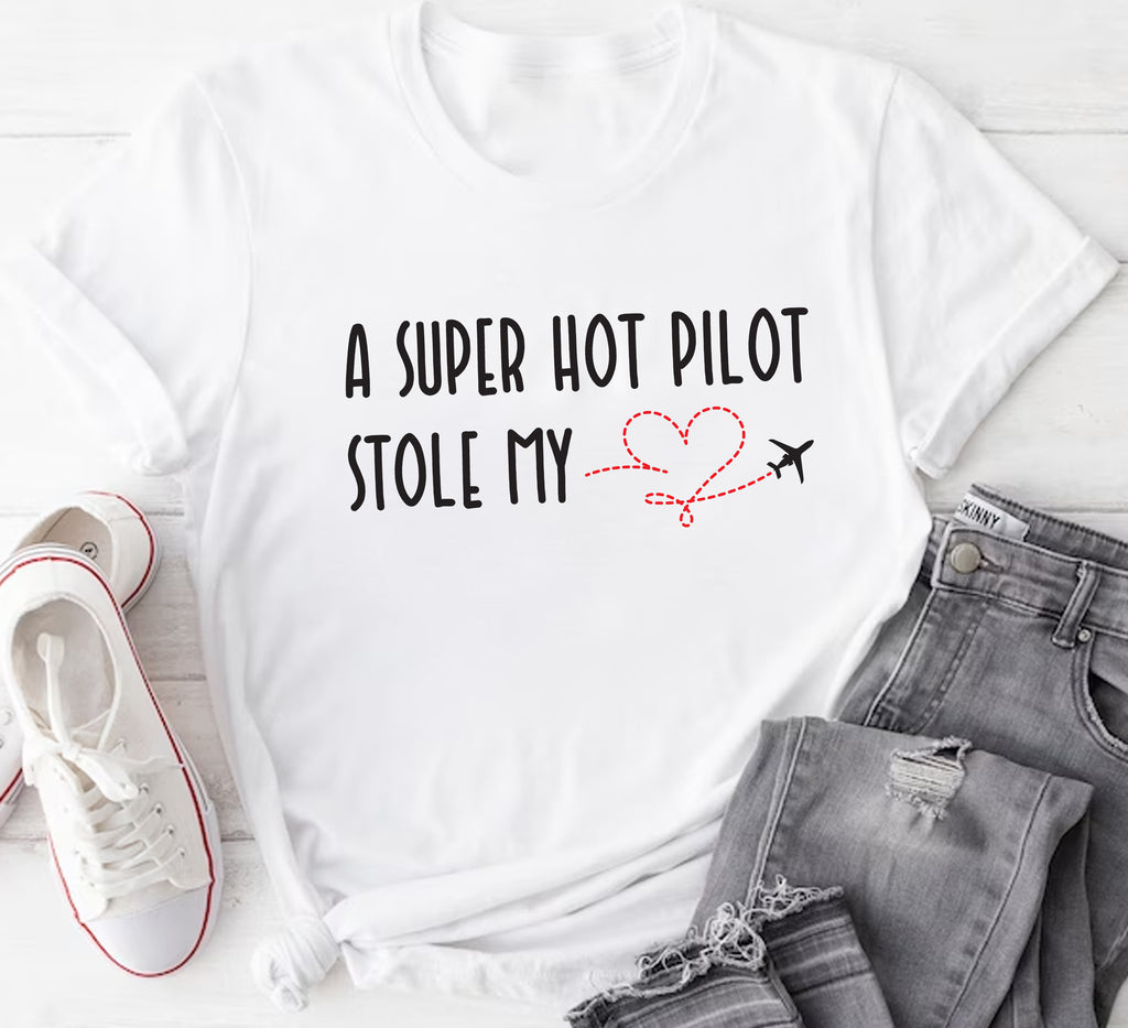 A Super Hot Pilot Stole My Heart Short Sleeve T-Shirt, Pilot Girlfriend Shirt, Pilot Wife Shirt