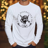 Easily Distracted By Cows Long Sleeve Shirt, Funny Cow Shirt