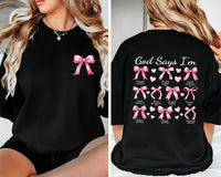 God Says I Am Coquette Bow Short Sleeve T-Shirt, Two-Sided Print Shirt