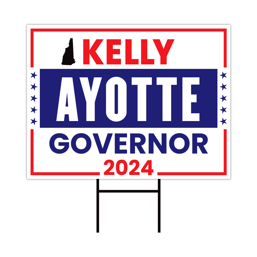a political sign with the words kelly ayotte in red, white and