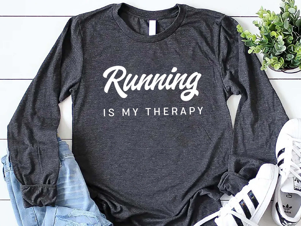 Running Is My Therapy Long Sleeve Shirt, Hiking Shirt