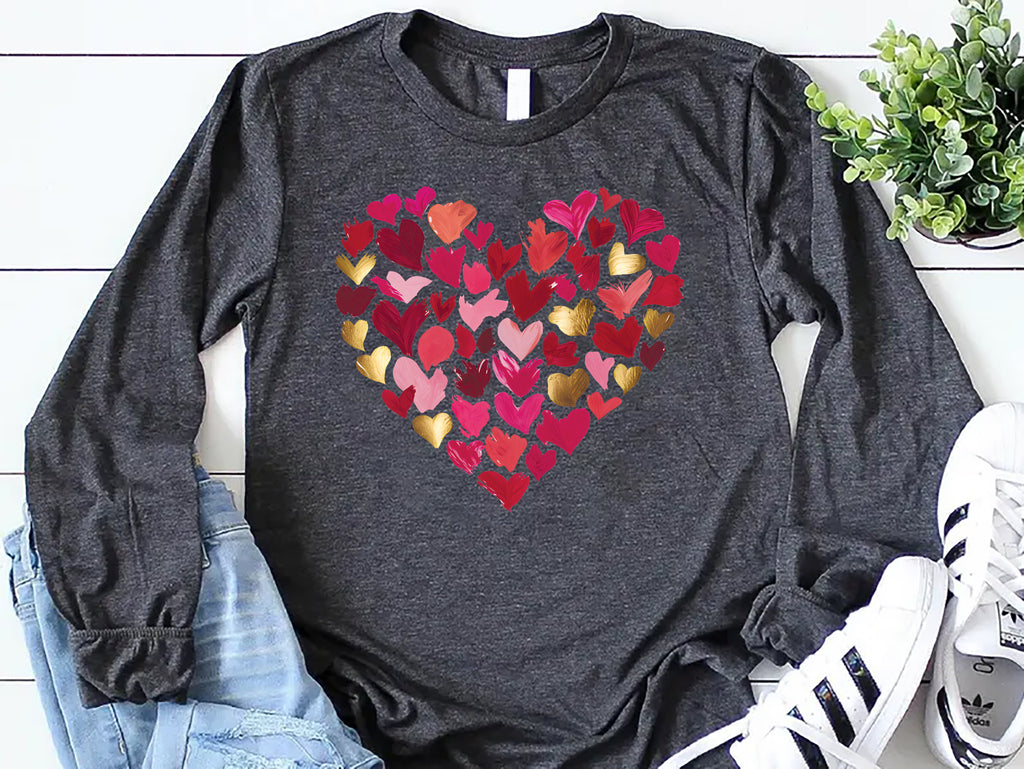 Valentine's Day Heart Long Sleeve Shirt, Girls Valentine Gift