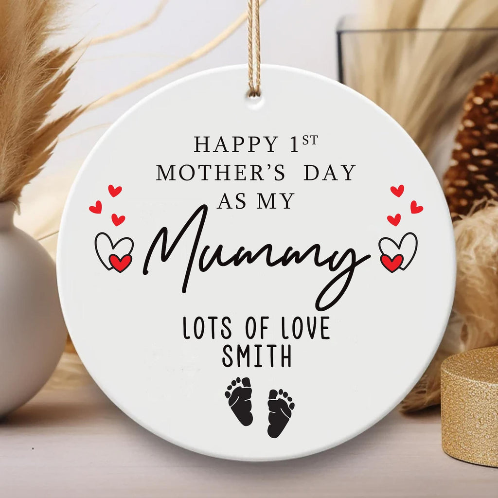 Personalized 1st Mother's Day Ornament, Ceramic Keepsake, First Mother’s Day Gift, Nanny Gift, New Mom Ornament, Gift for Mummy, First Time