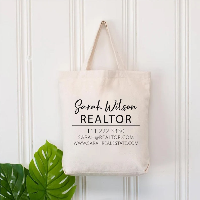 Custom Realtor Tote Bag, Personalized Business Tote Bag