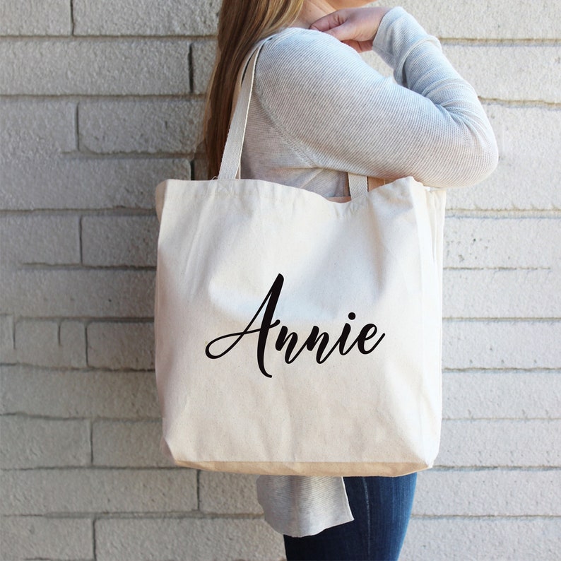 Custom Name Wedding Welcome Tote Bag, Personalized Script Bachelorette Party Tote Bag