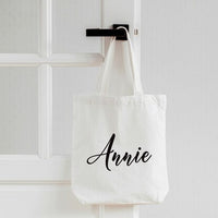 Custom Name Wedding Welcome Tote Bag, Personalized Script Bachelorette Party Tote Bag