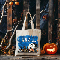 Personalized Halloween Tote Bag, Custom Name Trick or Treat Bag