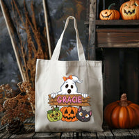 Personalized Halloween Tote Bag, Custom Name Trick or Treat Candy Bag