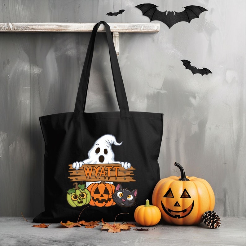 Personalized Halloween Tote Bag, Custom Name Trick or Treat Candy Bag