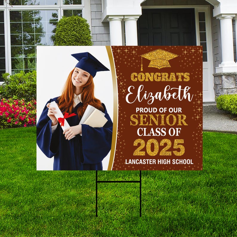 Personalized Graduation Yard Sign 2025 with Photo - Grad Sign, Class of 2025, Custom Graduation 2025 Yard Sign with Metal H-Stake