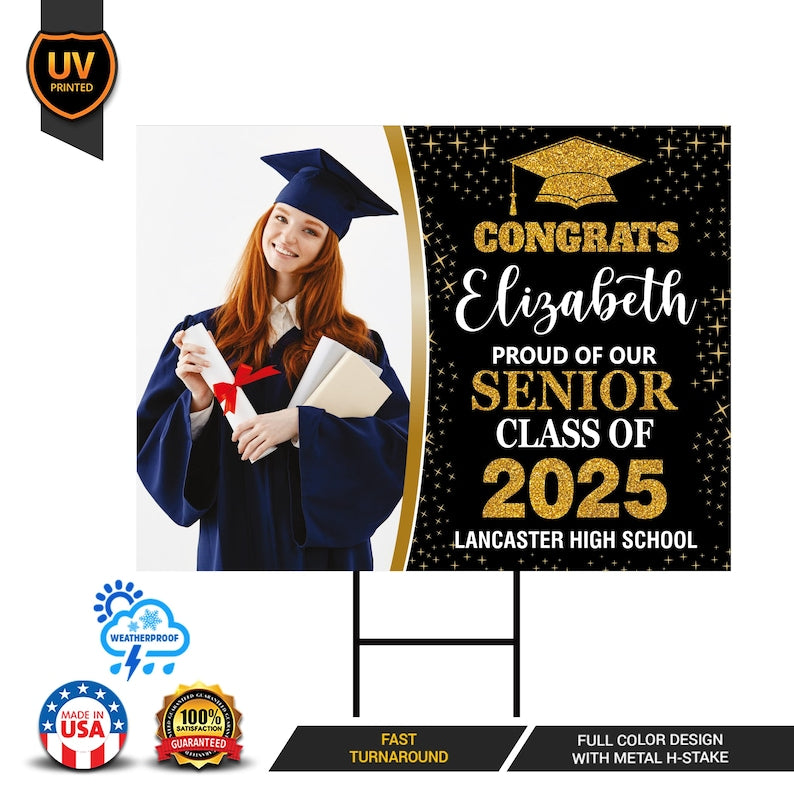 Personalized Graduation Yard Sign 2025 with Photo - Grad Sign, Class of 2025, Custom Graduation 2025 Yard Sign with Metal H-Stake