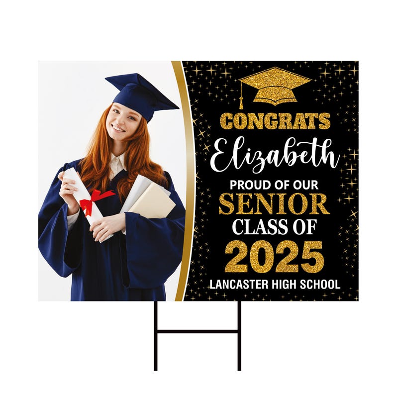 Personalized Graduation Yard Sign 2025 with Photo - Grad Sign, Class of 2025, Custom Graduation 2025 Yard Sign with Metal H-Stake