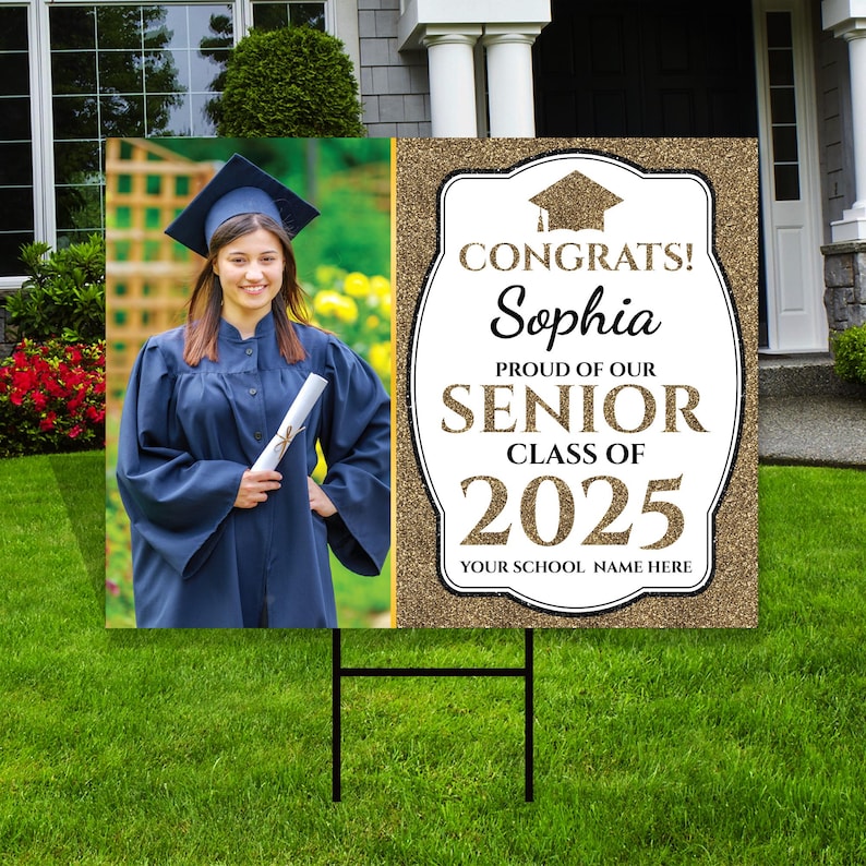 Personalized Graduation Yard Sign 2025 with Photo - Grad Sign, Class of 2025, Custom Graduation 2025 Yard Sign with Metal H-Stake