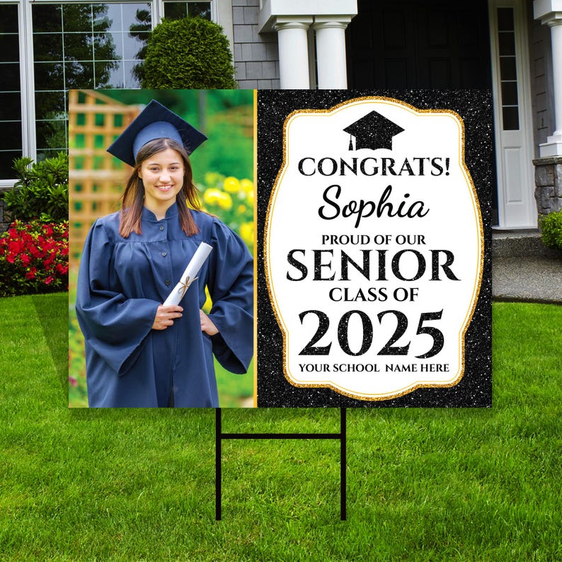 Personalized Graduation Yard Sign 2025 with Photo - Grad Sign, Class of 2025, Custom Graduation 2025 Yard Sign with Metal H-Stake