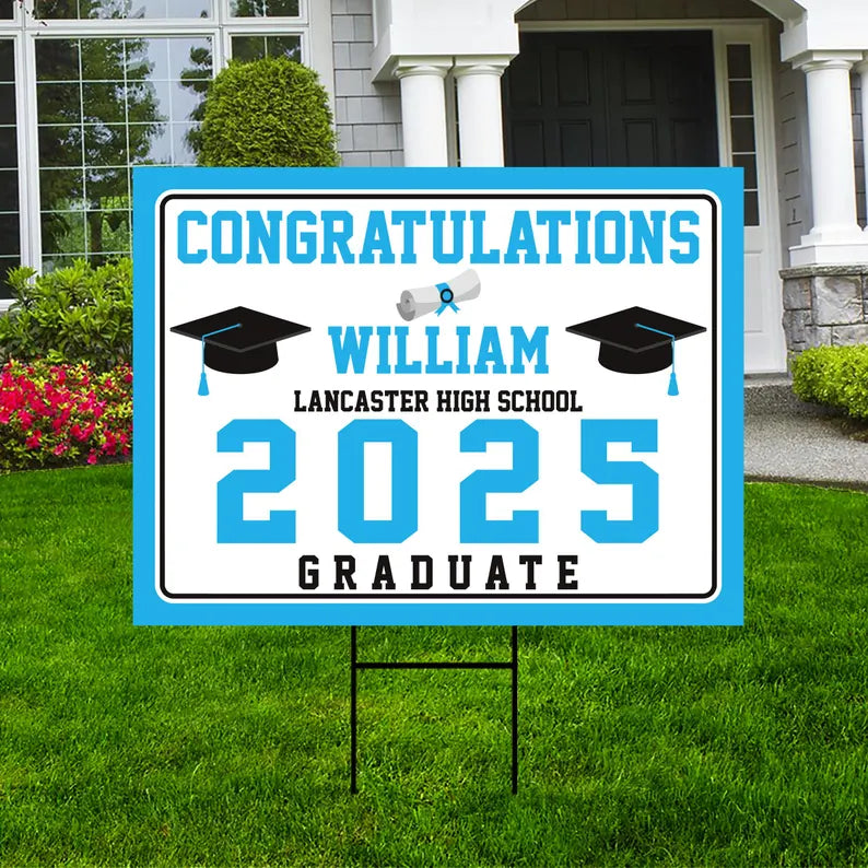 Custom Graduation Yard Sign 2025 - Coroplast Grad Sign, Class of 2025 Sign, High School College Graduation 2025 Yard Sign with Metal H-Stake