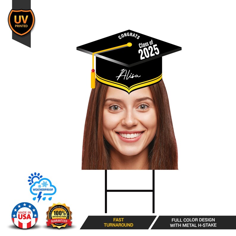 Custom Graduation Face Yard Sign 2025 - Class of 2025, Graduation Hat