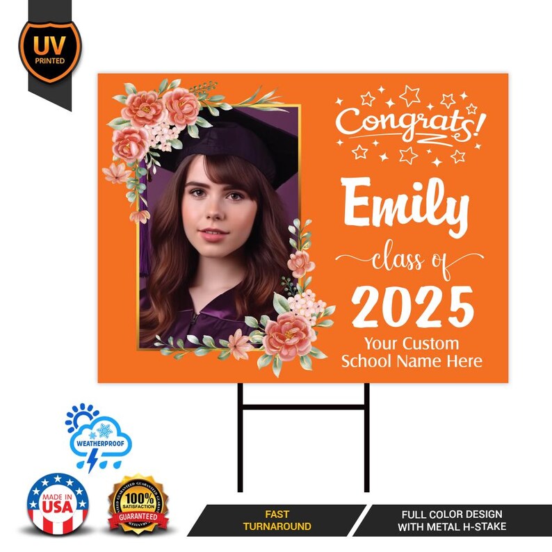 Personalized Graduation Yard Sign 2025 with Photo, 2025 Senior Grad Sign, Class of 2025, Custom Graduation 2025 Yard Sign with Metal H-Stake