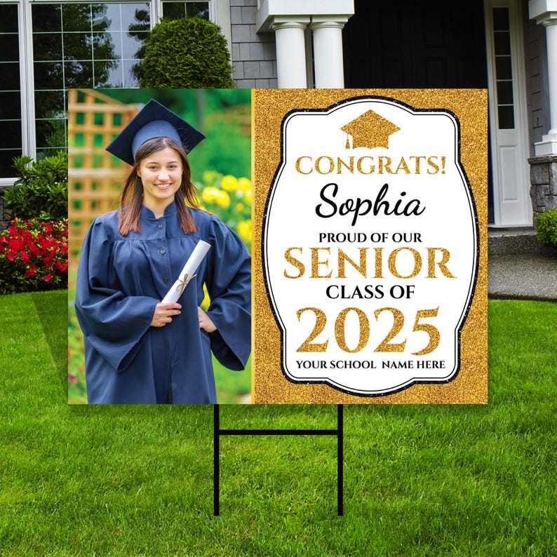 Personalized Graduation Yard Sign 2025 with Photo - Grad Sign, Class of 2025, Custom Graduation 2025 Yard Sign with Metal H-Stake