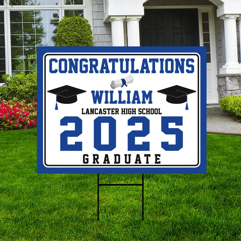 Custom Graduation Yard Sign 2025 - Coroplast Grad Sign, Class of 2025 Sign, High School College Graduation 2025 Yard Sign with Metal H-Stake