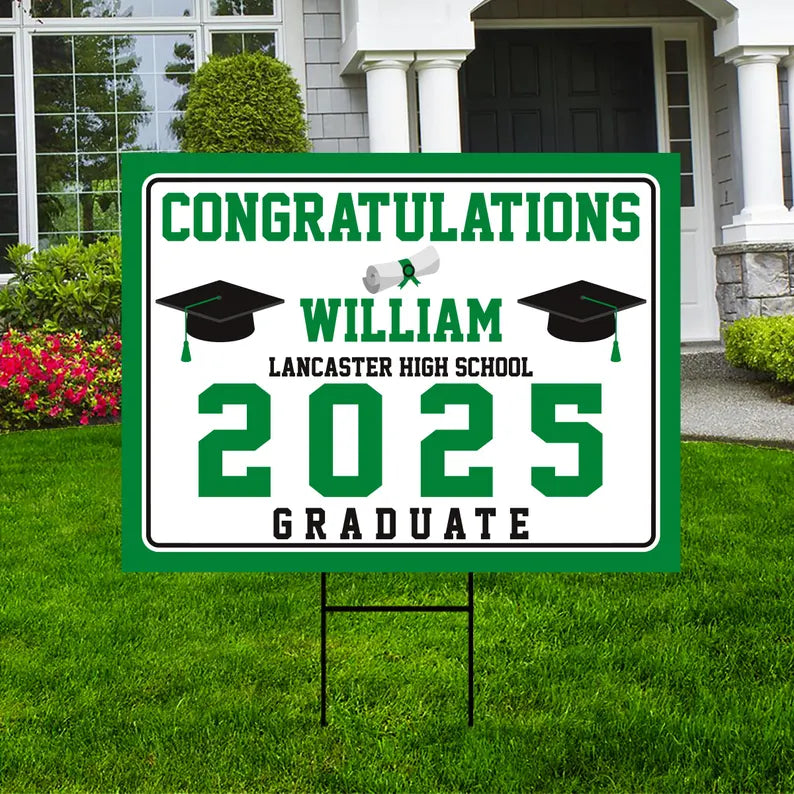 Custom Graduation Yard Sign 2025 - Coroplast Grad Sign, Class of 2025 Sign, High School College Graduation 2025 Yard Sign with Metal H-Stake