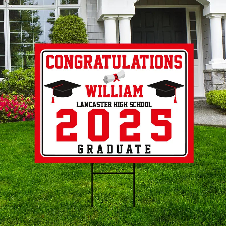 Custom Graduation Yard Sign 2025 - Coroplast Grad Sign, Class of 2025 Sign, High School College Graduation 2025 Yard Sign with Metal H-Stake