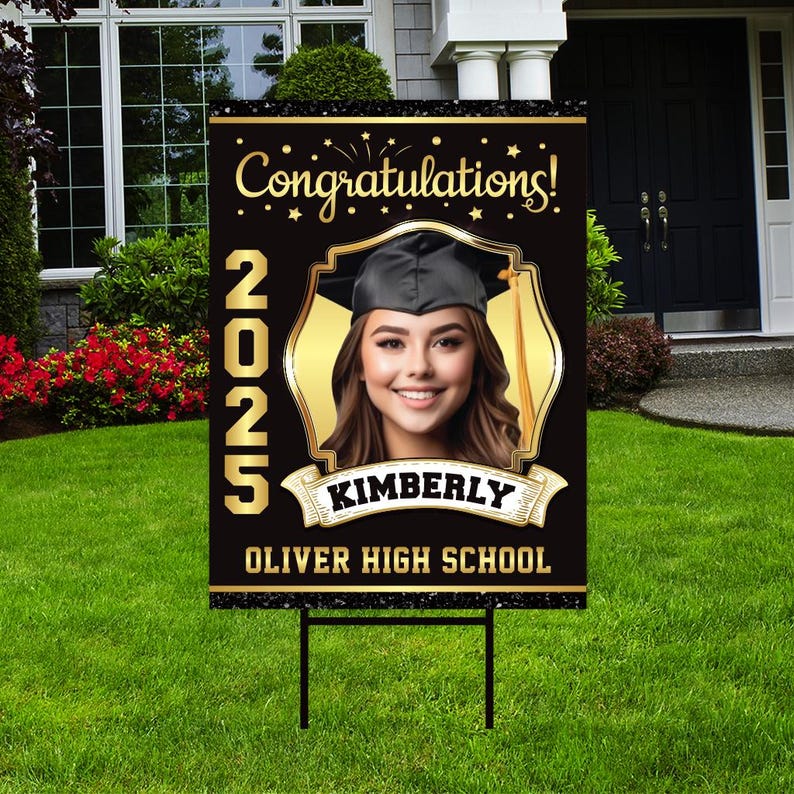 Personalized Graduation Yard Sign 2025 with Photo - Grad Sign, Class of 2025, Custom Graduation 2025 Yard Sign with Metal H-Stake