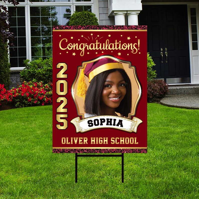 Personalized Graduation Yard Sign 2025 with Photo - Grad Sign, Class of 2025, Custom Graduation 2025 Yard Sign with Metal H-Stake