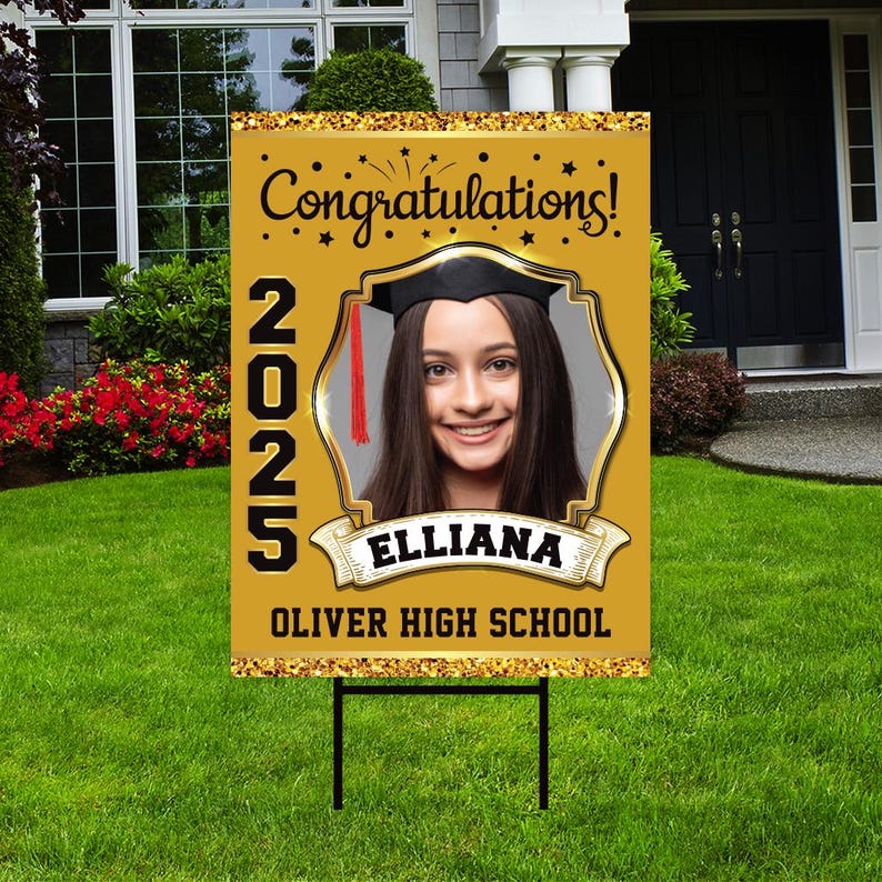 Personalized Graduation Yard Sign 2025 with Photo - Grad Sign, Class of 2025, Custom Graduation 2025 Yard Sign with Metal H-Stake