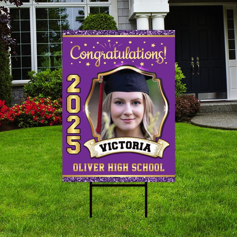 Personalized Graduation Yard Sign 2025 with Photo - Grad Sign, Class of 2025, Custom Graduation 2025 Yard Sign with Metal H-Stake