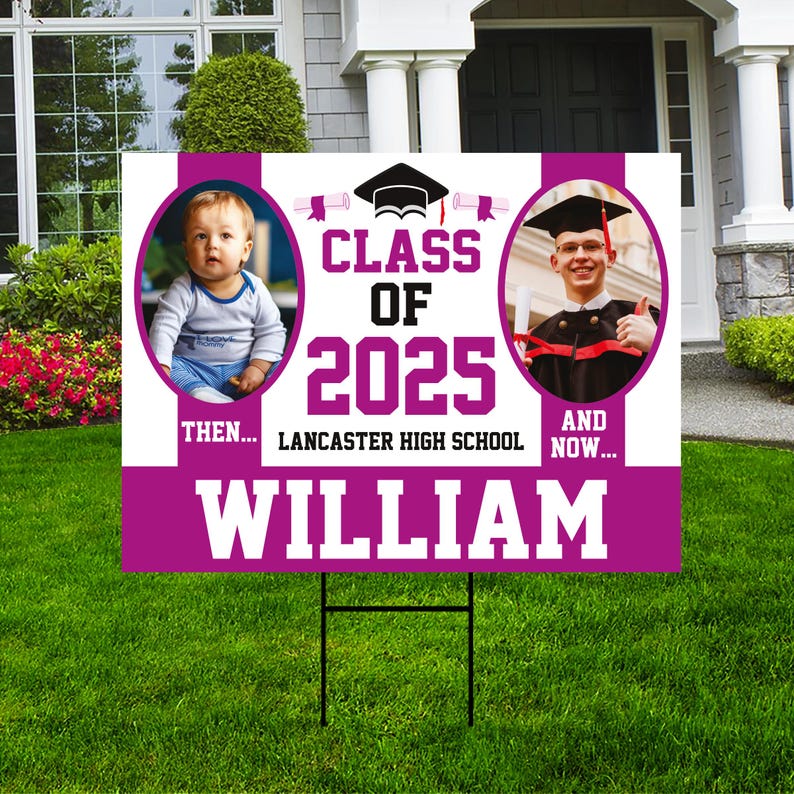 Personalized Graduation Yard Sign 2025 with Photo - Grad Sign, Class of 2025, Custom Graduation 2025 Yard Sign with Metal H-Stake